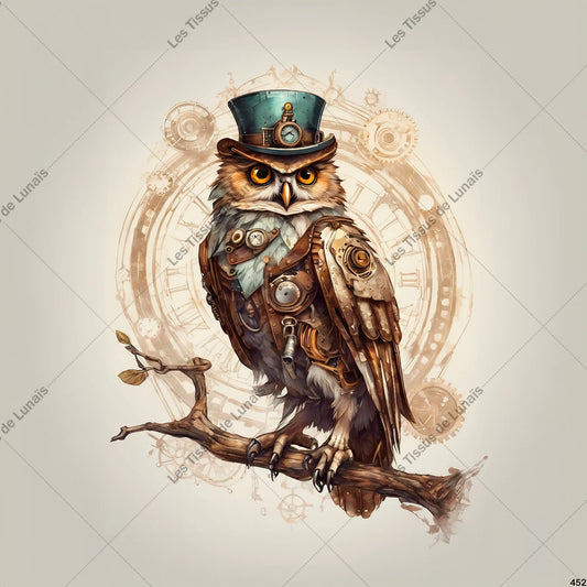 PANNEAU 452 hibou chouette oiseau steampunk - 9 matières - 7 dimensions - au choix - Idéal pour vos Créations Couture !