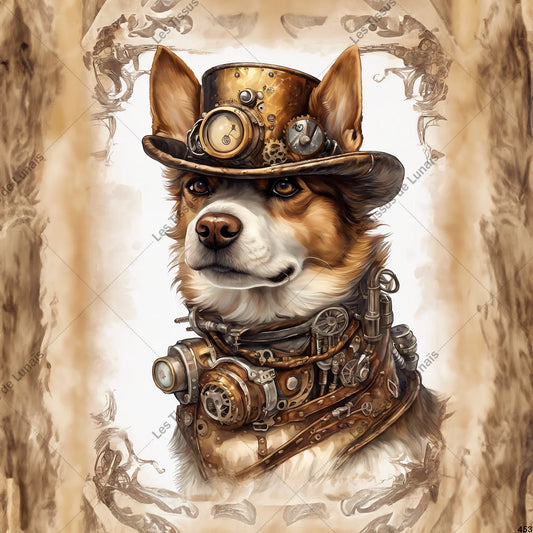 PANNEAU 453 chien animal steampunk - 9 matières - 7 dimensions - au choix - Idéal pour vos Créations Couture !