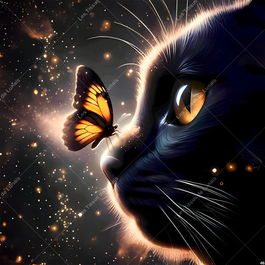 PANNEAU 46 chat noir insecte papillon - 9 matières - 7 dimensions - au choix - Idéal pour vos Créations Couture !