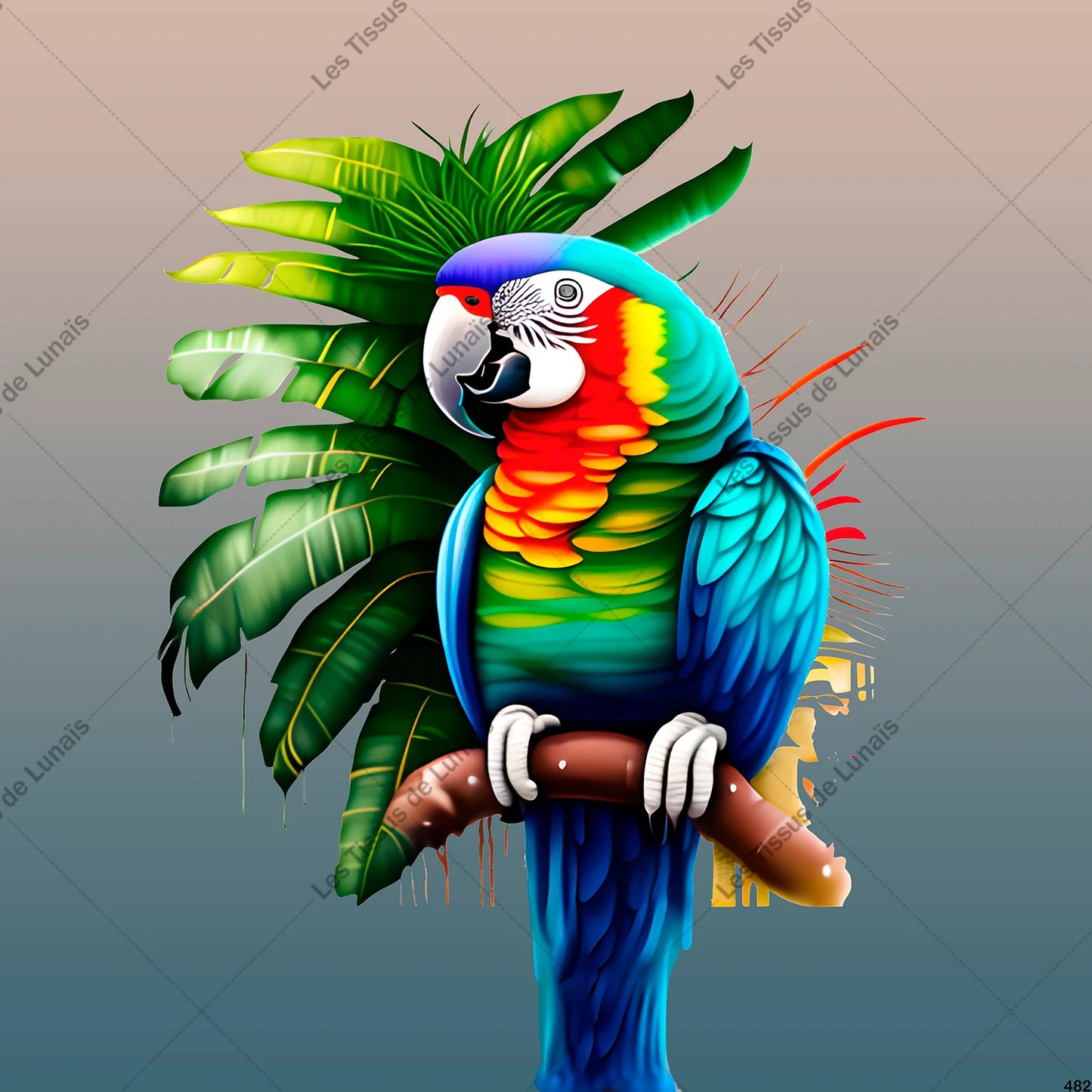 PANNEAU 482 perroquet feuille tropical exotique - 9 matières - 7 dimensions - au choix - Idéal pour vos Créations Couture !