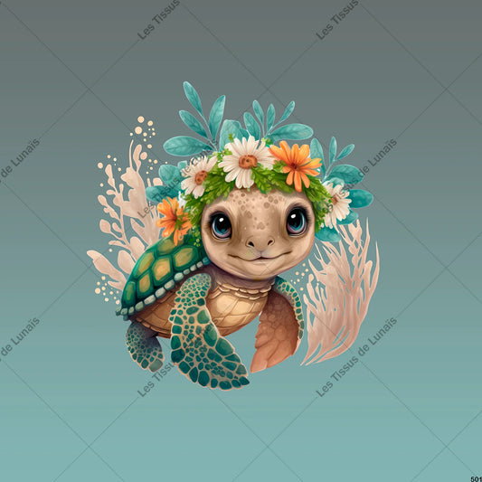 PANNEAU 501 tortue mer fleur - 9 matières - 7 dimensions - au choix - Idéal pour vos Créations Couture !