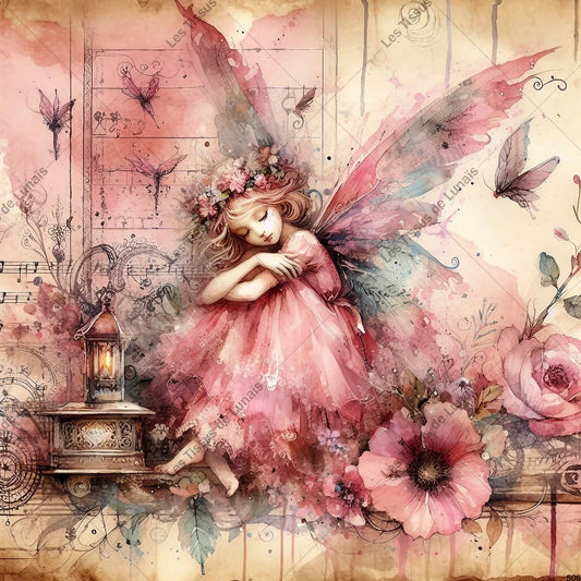 PANNEAU 506 petite fée fleur insecte papillons - 9 matières - 7 dimensions - au choix - Idéal pour vos Créations Couture !