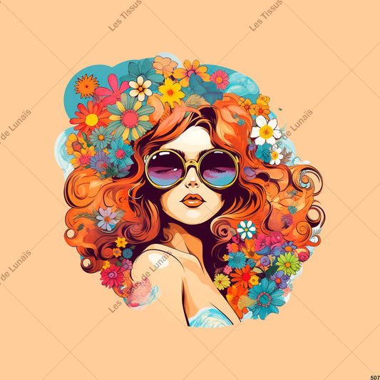 PANNEAU 507 femme glamour fleur retro chic - 9 matières - 7 dimensions - au choix - Idéal pour vos Créations Couture !