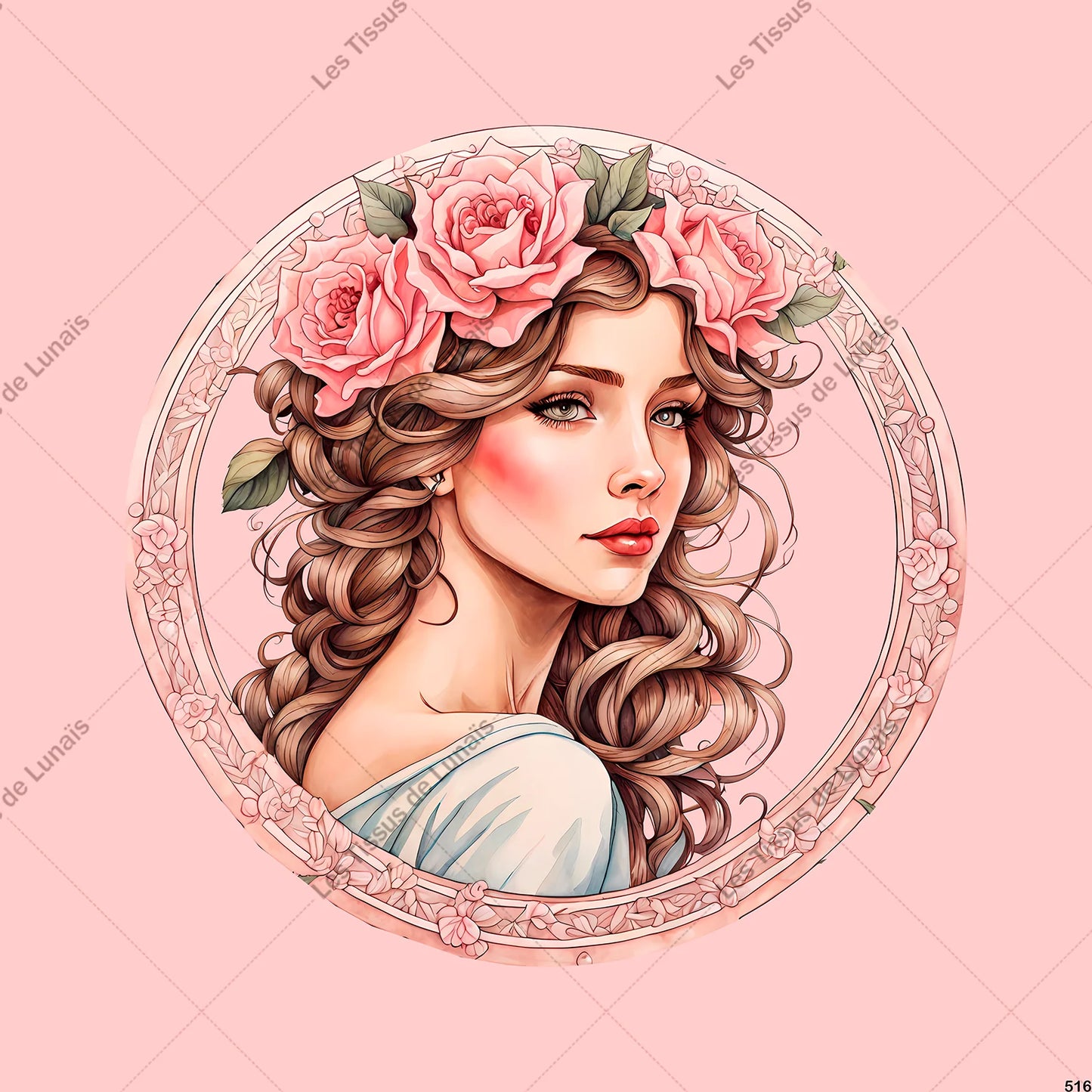 PANNEAU 516 femme fleur retro - 9 matières - 7 dimensions - au choix - Idéal pour vos Créations Couture !