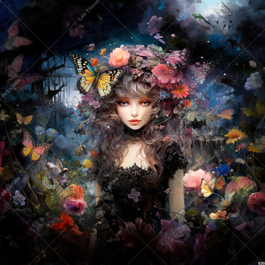 PANNEAU 520 femme féérie insecte papillon fleur - 9 matières - 7 dimensions - au choix - Idéal pour vos Créations Couture !
