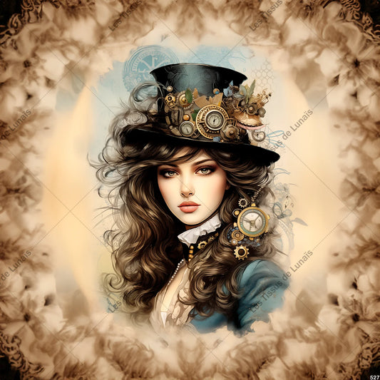 PANNEAU 527 femme steampunk - 9 matières - 7 dimensions - au choix - Idéal pour vos Créations Couture !