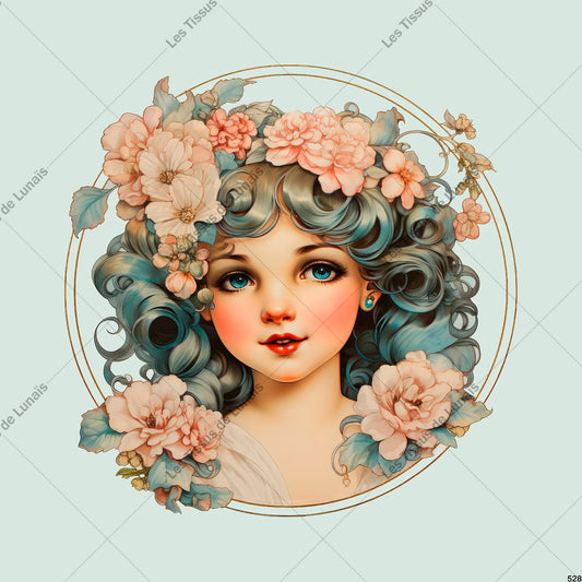 PANNEAU 528 petite fille retro - 9 matières - 7 dimensions - au choix - Idéal pour vos Créations Couture !