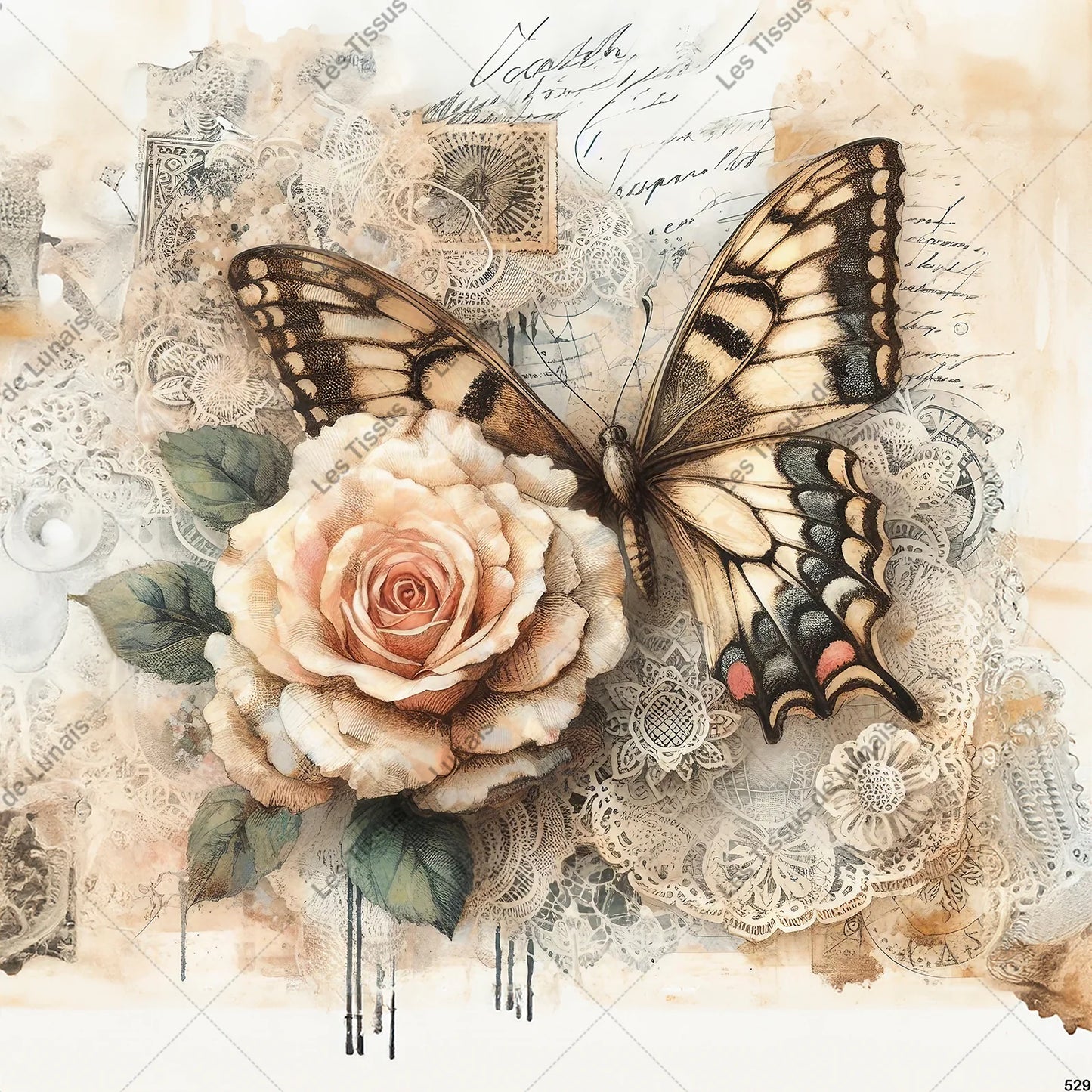 PANNEAU 529 papillon insetcte fleur - 9 matières - 7 dimensions - au choix - Idéal pour vos Créations Couture !