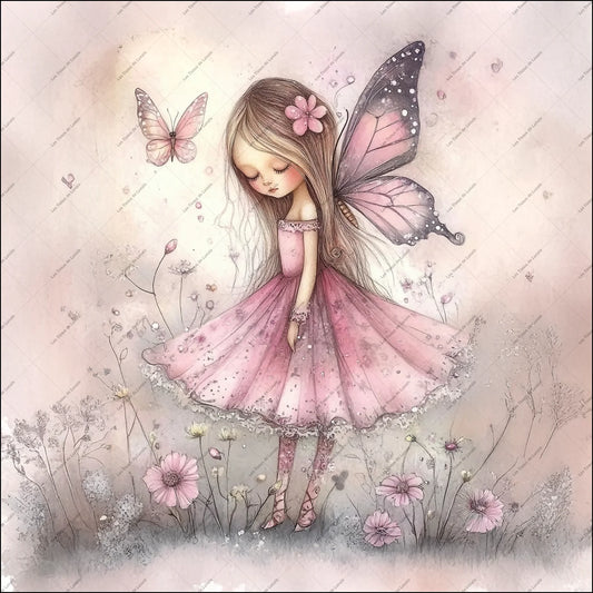 PANNEAU 538 Petite fée rose rêveuse - 9 matières - 7 dimensions - au choix - Idéal pour vos Créations Couture !
