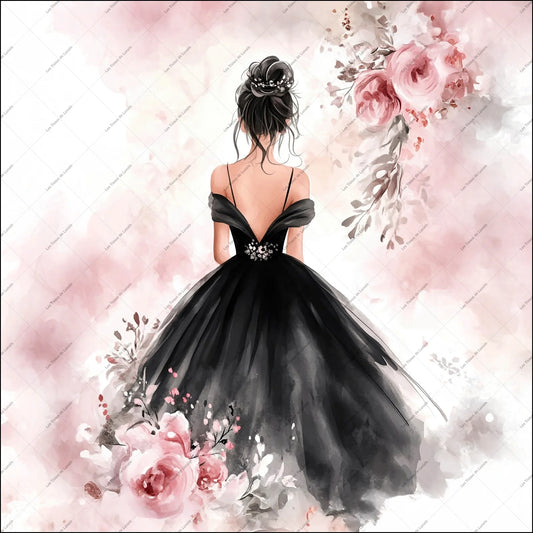 PANNEAU 540 Élégante femme en robe noire - 9 matières - 7 dimensions - au choix - Idéal pour vos Créations Couture !