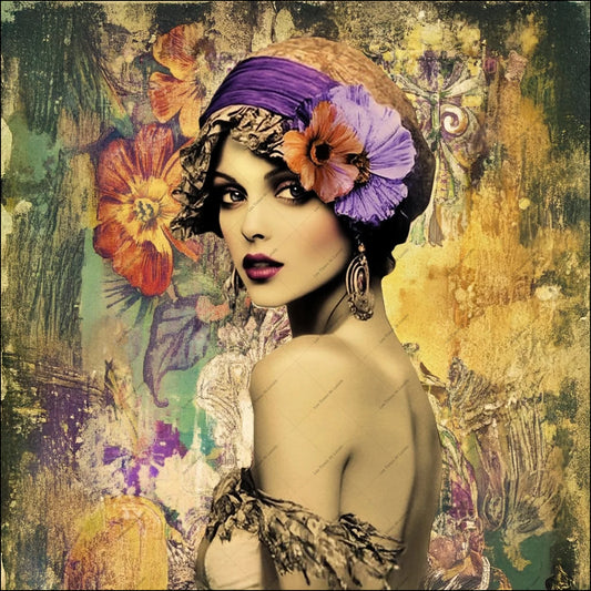PANNEAU 541 Portrait vintage femme au chapeau - 9 matières - 7 dimensions - au choix - Idéal pour vos Créations Couture !
