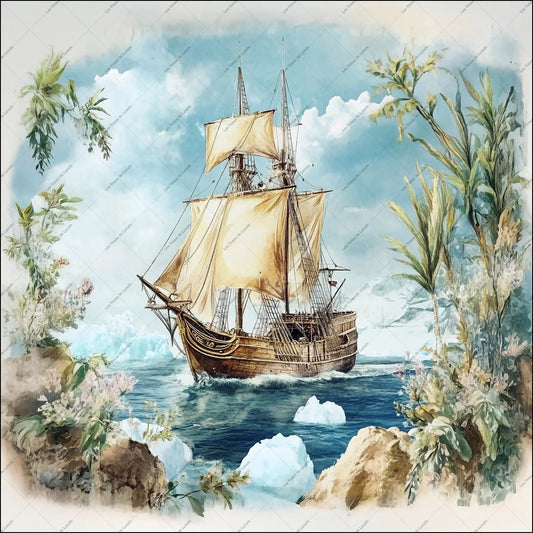 PANNEAU 544 Voilier ancien sur mer bleue - 9 matières - 7 dimensions - au choix - Idéal pour vos Créations Couture !