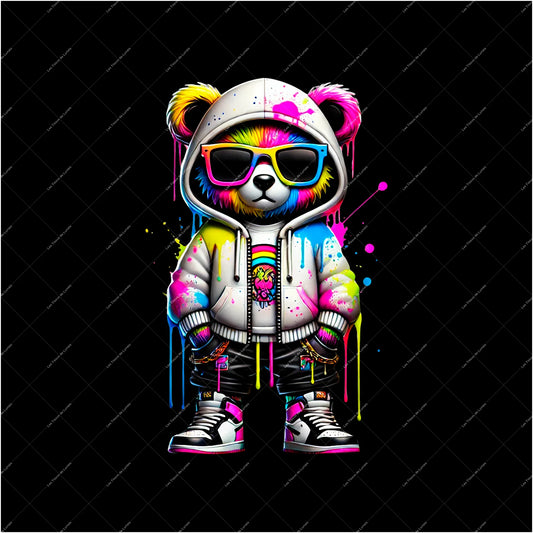 PANNEAU 562 Ours urbain multicolore streetwear - 9 matières - 7 dimensions - au choix - Idéal pour vos Créations Couture !
