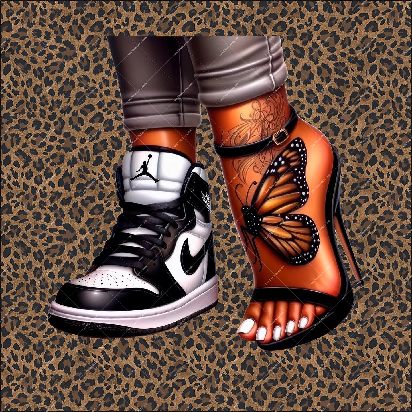 PANNEAU 563 Pied tattoo papillon et baskets - 9 matières - 7 dimensions - au choix - Idéal pour vos Créations Couture !