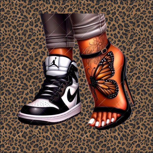 PANNEAU 563 Pied tattoo papillon et baskets - 9 matières - 7 dimensions - au choix - Idéal pour vos Créations Couture !
