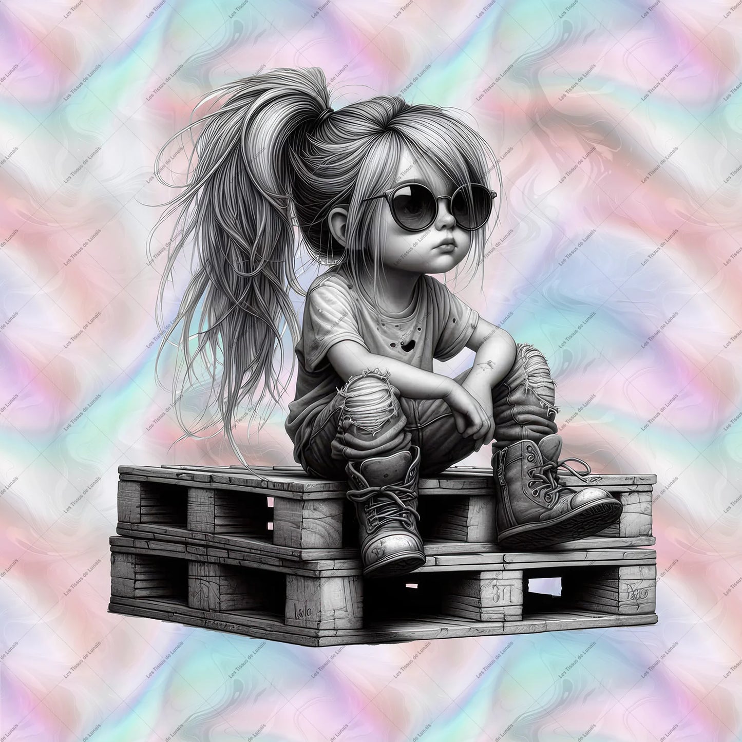 PANNEAU 565 Petite fille cool en noir et blanc - 9 matières - 7 dimensions - au choix - Idéal pour vos Créations Couture !