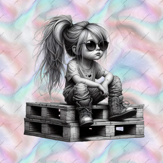 PANNEAU 565 Petite fille cool en noir et blanc - 9 matières - 7 dimensions - au choix - Idéal pour vos Créations Couture !