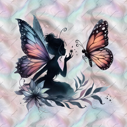 PANNEAU 568 Silhouette fée et papillon pastel - 9 matières - 7 dimensions - au choix - Idéal pour vos Créations Couture !