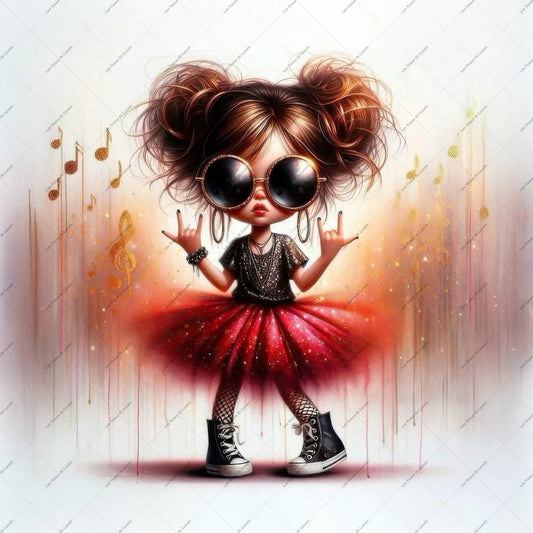 PANNEAU 570 Petite rockeuse en tutu rouge - 9 matières - 7 dimensions - au choix - Idéal pour vos Créations Couture !