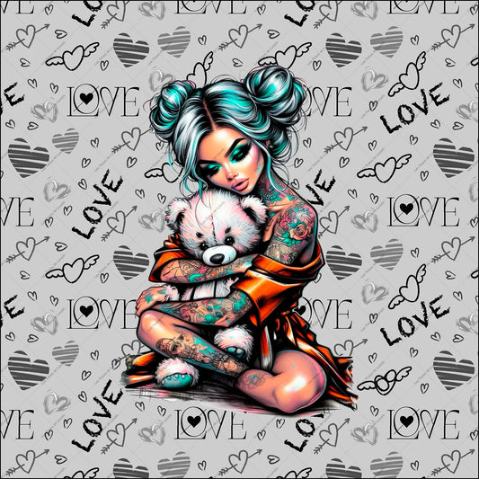 PANNEAU 582 Femme tatouée câlin doudou
 - 9 matières - 7 dimensions - au choix - Idéal pour vos Créations Couture !
