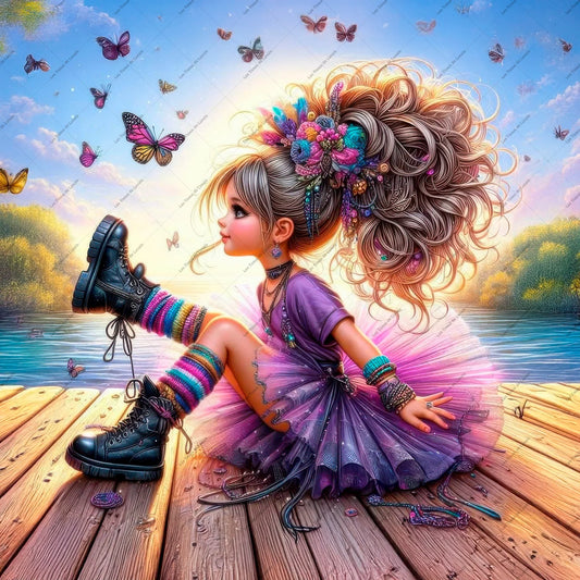 PANNEAU 583 Petite fille tutu et papillons - 9 matières - 7 dimensions - au choix - Idéal pour vos Créations Couture !