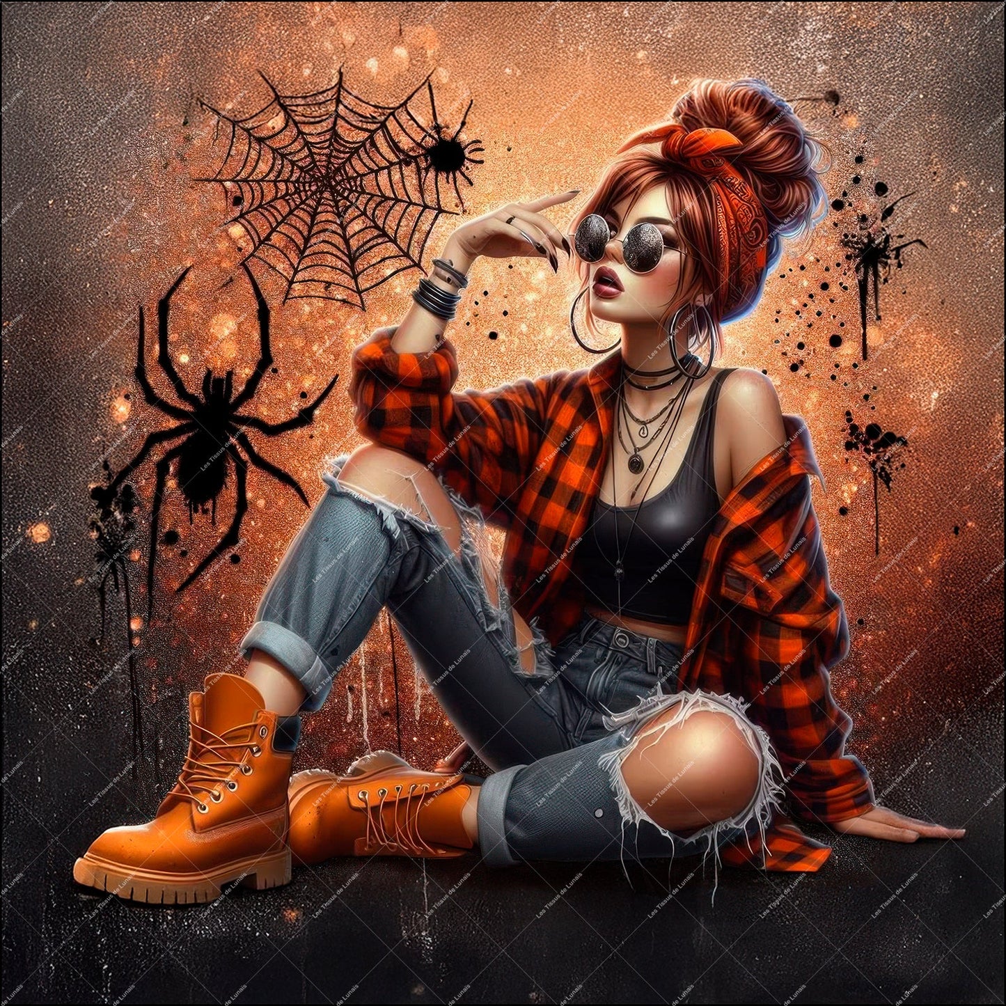 PANNEAU 584 Femme Halloween style grunge - 9 matières - 7 dimensions - au choix - Idéal pour vos Créations Couture !