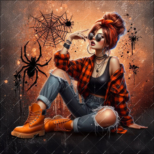 PANNEAU 584 Femme Halloween style grunge - 9 matières - 7 dimensions - au choix - Idéal pour vos Créations Couture !