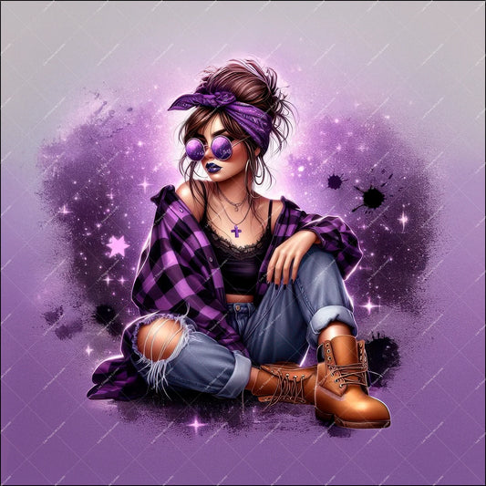 PANNEAU 585 Femme violette look rebelle - 9 matières - 7 dimensions - au choix - Idéal pour vos Créations Couture !