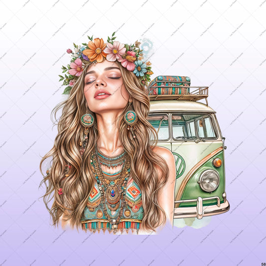 PANNEAU 58 femme vintage boho combi van - 9 matières - 7 dimensions - au choix - Idéal pour vos Créations Couture !