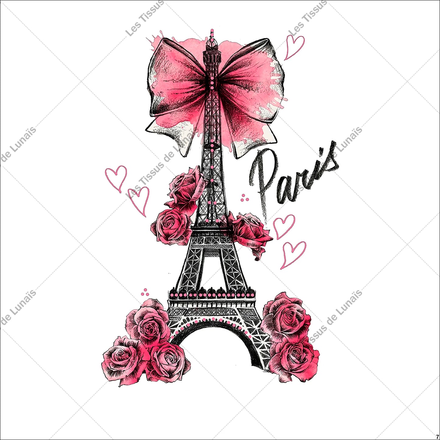 PANNEAU 7 Tour Eiffel Paris - 9 matières - 7 dimensions - au choix - Idéal pour vos Créations Couture !
