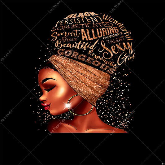 PANNEAU 84 femme afro black - 9 matières - 7 dimensions - au choix - Idéal pour vos Créations Couture !
