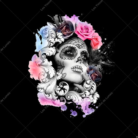 PANNEAU 8 femme maquillage tête de mort - 9 matières - 7 dimensions - au choix - Idéal pour vos Créations Couture !