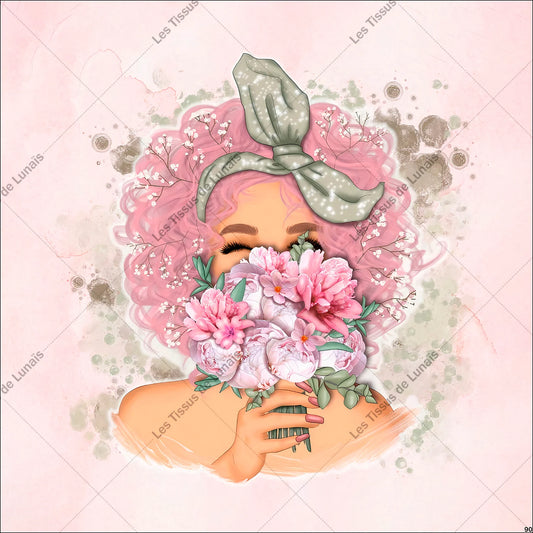 PANNEAU 90 femme fleurs mode girly - 9 matières - 7 dimensions - au choix - Idéal pour vos Créations Couture !
