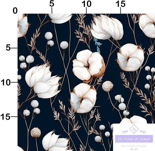 Tissu au mètre 110 fleur coton - Disponible en 9 matières - Vendu par multiple de 50 cm