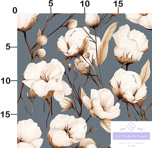 Tissu au mètre 111 fleur coton - Disponible en 9 matières - Vendu par multiple de 50 cm