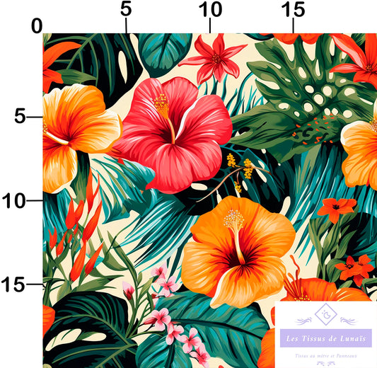 Tissu au mètre 112 fleur tropicale - Disponible en 9 matières - Vendu par multiple de 50 cm