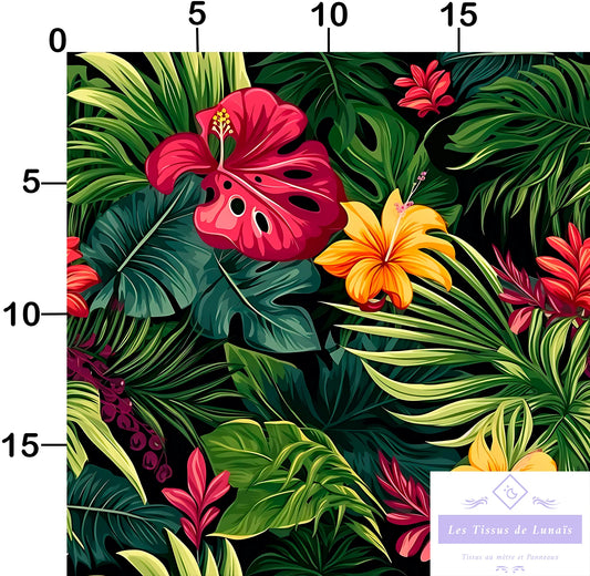 Tissu au mètre 113 fleur tropicale - Disponible en 9 matières - Vendu par multiple de 50 cm