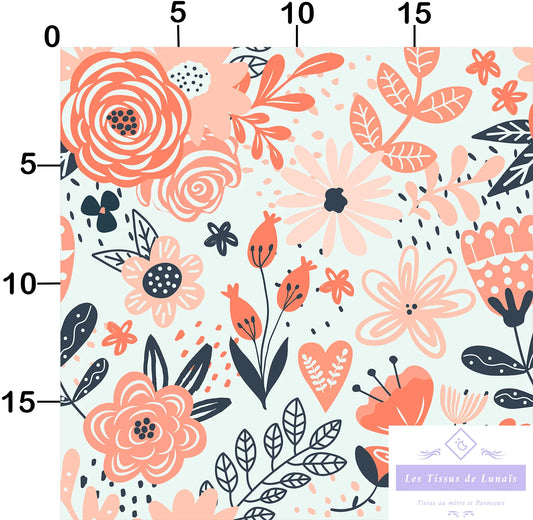 Tissu au mètre 118 feuille fleur - Disponible en 9 matières - Vendu par multiple de 50 cm