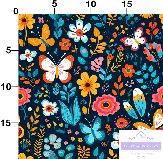 Tissu au mètre 119 feuille fleur - Disponible en 9 matières - Vendu par multiple de 50 cm