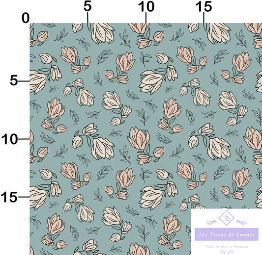 Tissu au mètre 120 feuille fleur - Disponible en 9 matières - Vendu par multiple de 50 cm