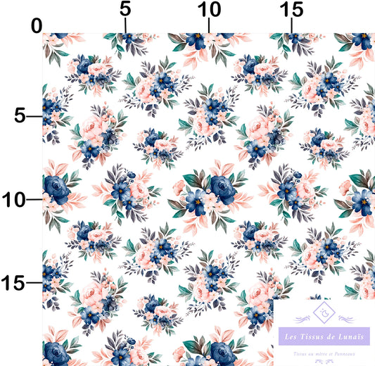 Tissu au mètre 122 feuille fleur - Disponible en 9 matières - Vendu par multiple de 50 cm