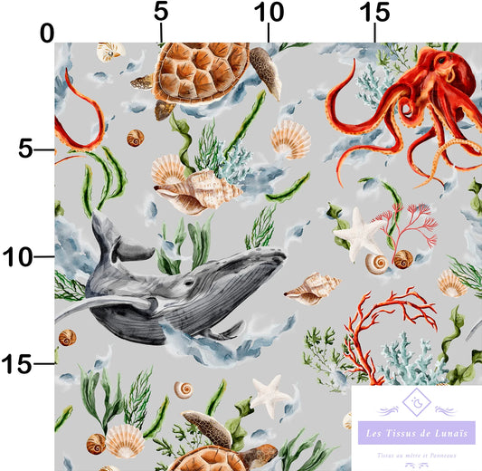 Tissu au mètre 150 marin mer océan - Disponible en 9 matières - Vendu par multiple de 50 cm