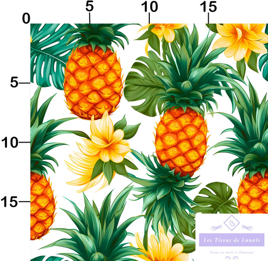 Tissu au mètre ananas 16 - Disponible en 9 matières - Vendu par multiple de 50 cm