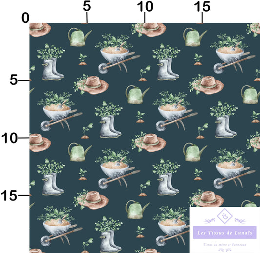 Tissu au mètre 165 métier passion jardinage - Disponible en 9 matières - Vendu par multiple de 50 cm