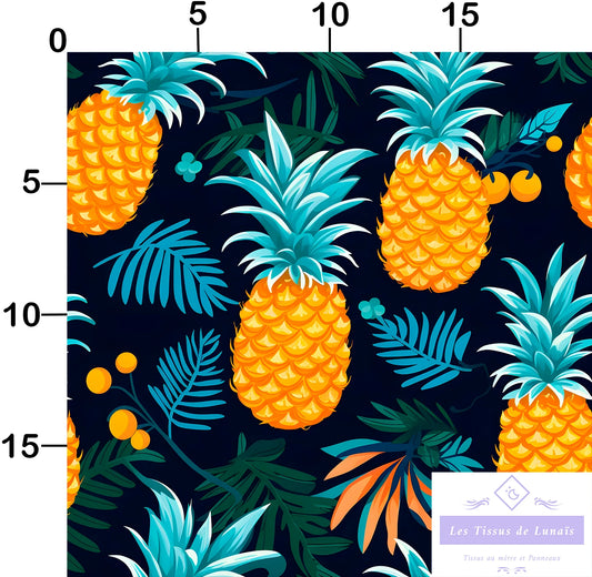 Tissu au mètre ananas 17 - Disponible en 9 matières - Vendu par multiple de 50 cm