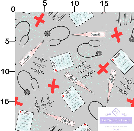 Tissu au mètre 179 métier passion medical - Disponible en 9 matières - Vendu par multiple de 50 cm