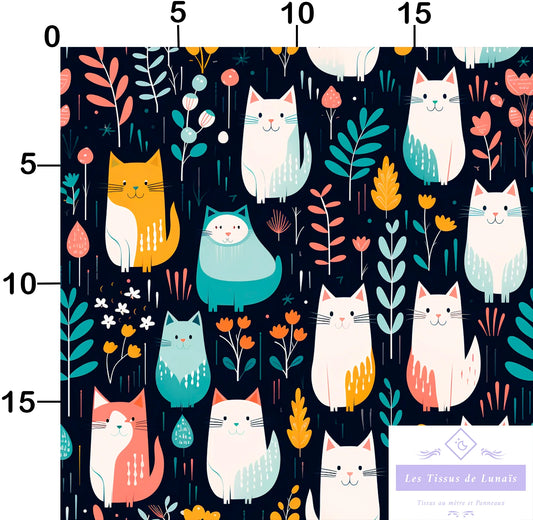 Tissu au mètre 18 chat- Disponible en 9 matières - Vendu par multiple de 50 cm