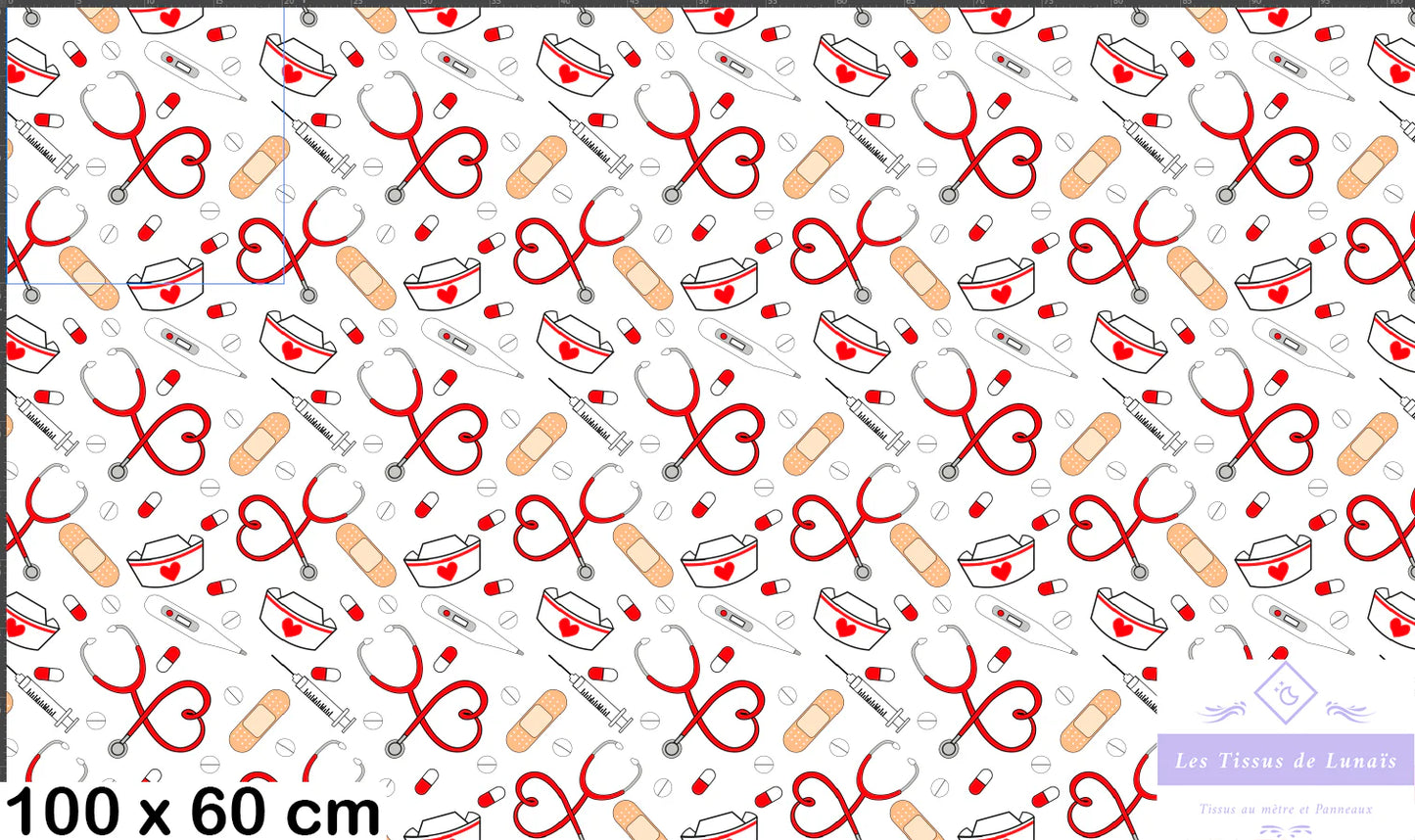 Tissu au mètre 181 métier passion medical - Disponible en 9 matières - Vendu par multiple de 50 cm