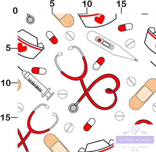 Tissu au mètre 181 métier passion medical - Disponible en 9 matières - Vendu par multiple de 50 cm