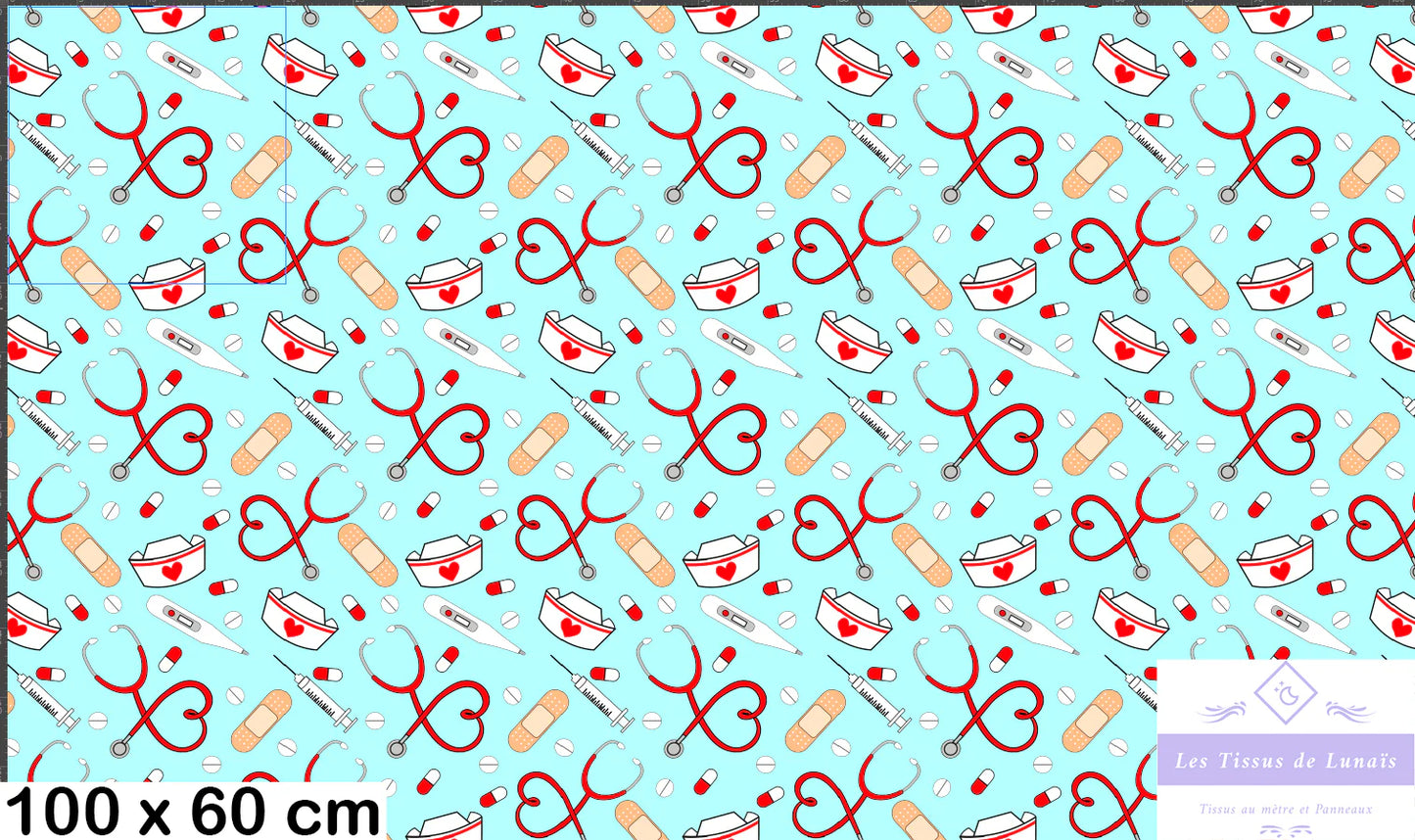 Tissu au mètre 182 métier passion medical - Disponible en 9 matières - Vendu par multiple de 50 cm